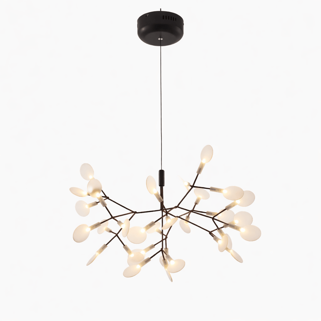 Black firefly LED chandelier with glowing acrylic tips on branches