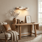 Travertine duo wall light shown with three glowing stone shades