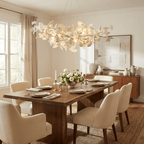 Porcelain gingko chandelier with branches fanned into a wide canopy