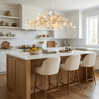 Porcelain ginkgo leaf chandelier in a warm-lit room