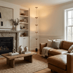 Floor lamp with adjustable conical shades in a soft-lit room
