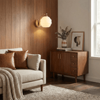Art Deco wall sconce size reference against a wall