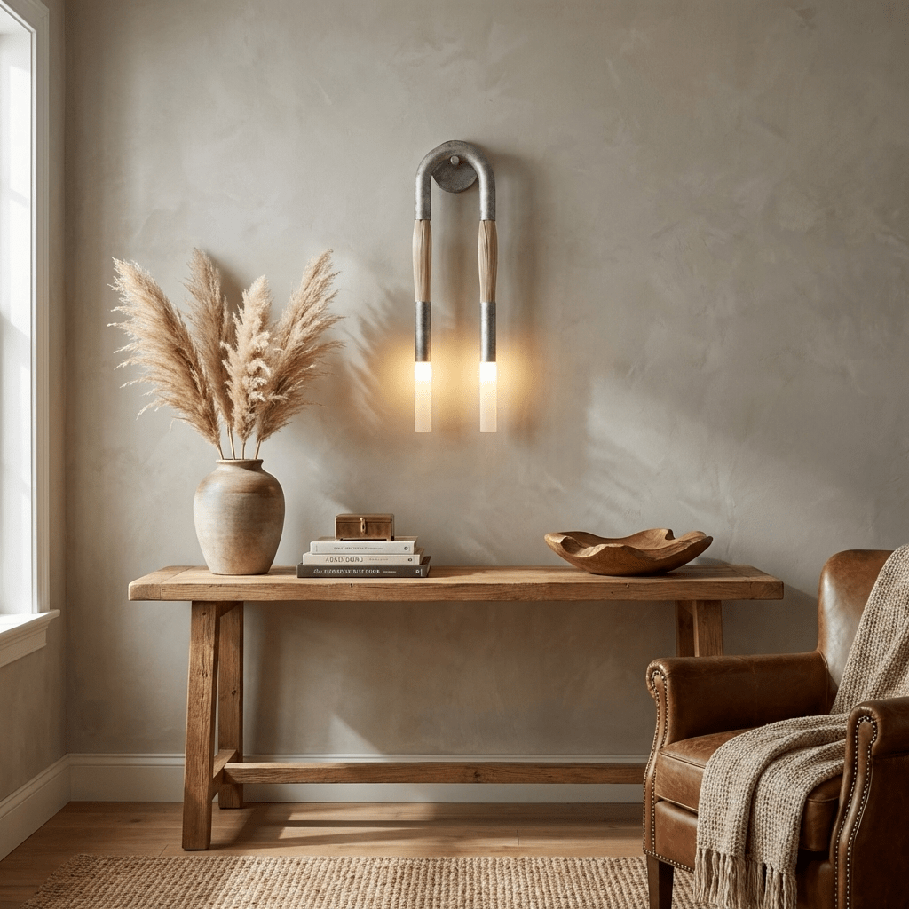Close view of the white glass shade on the horsehair wall lamp