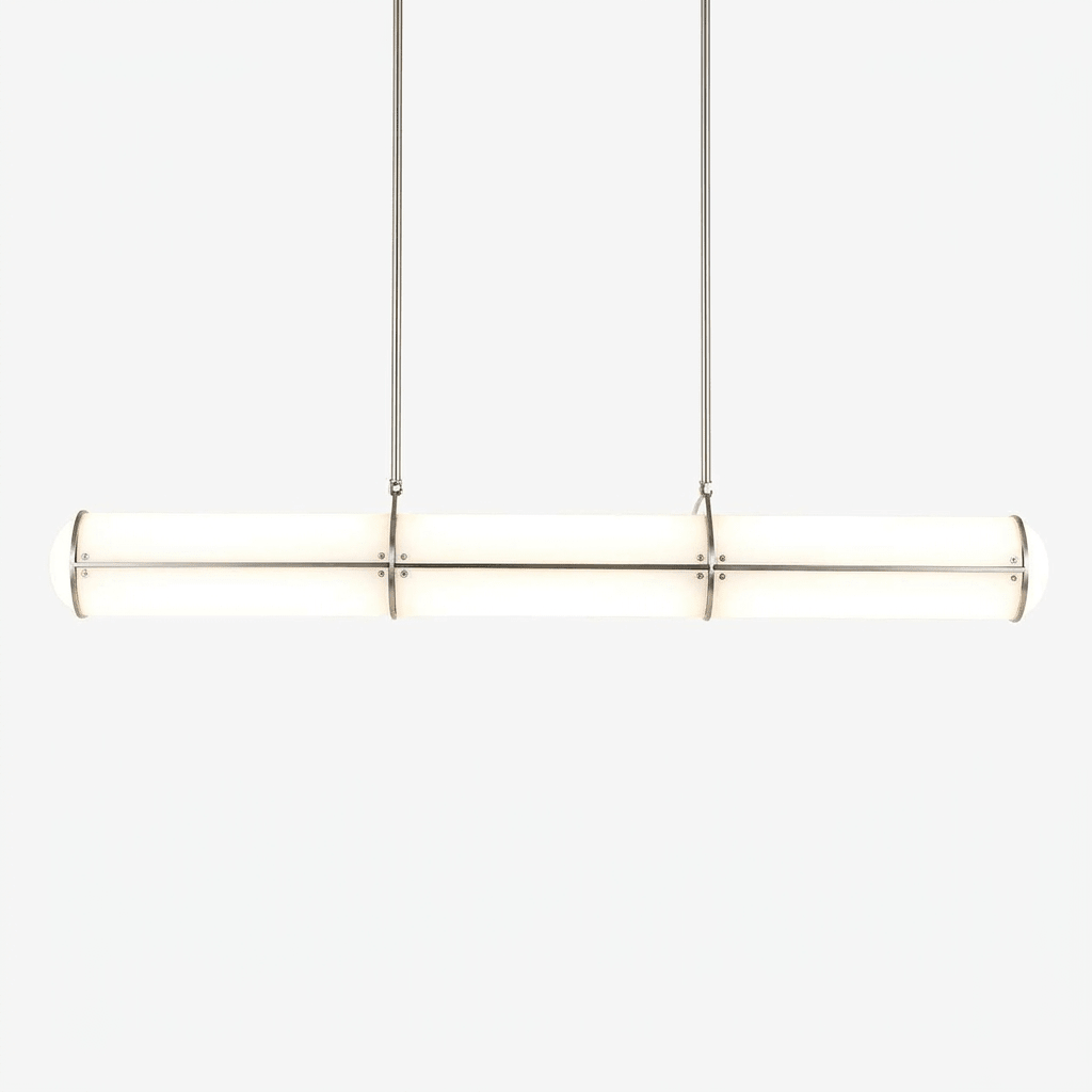 Linear pendant light shown against a plain background to show its form