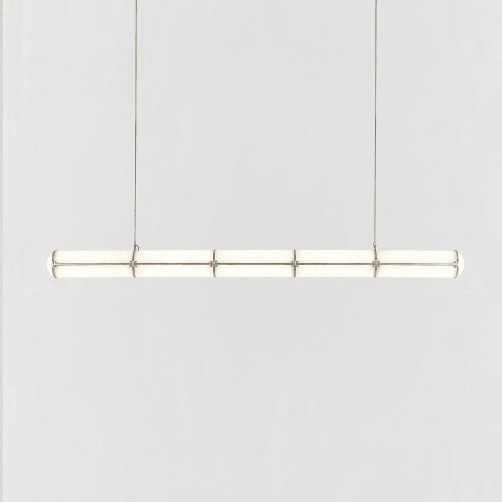 Linear pendant light shown with integrated LED illuminated