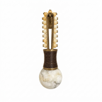 Shown alone on white, this Clérachic wall light pairs a brass beaded frame with pale cream beads above its alabaster globe.
