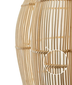 Close view of the vertical rattan ribs on this Clérachic pendant, with an inset showing the woven binding.