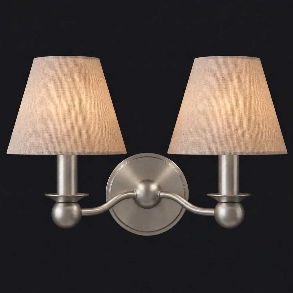 Set against a plain dark backdrop, this brushed nickel Clérachic wall sconce is shown unlit.