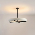 Seen from below, this Clérachic ceiling light in black shows its slim oval shade and crossed stem clearly.