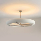 Facing forward, this Clérachic ceiling light in nickel shows its full oval shade lit from within.