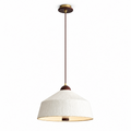 Shown in white rice paper, this Clérachic pendant's cone shade hangs from a brass canopy on a dark cord.