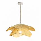 This Clérachic pendant in light yellow cotton cord shows its rippling double-tier shade lit on a plain white background.