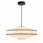 Shown in full, this Clérachic pendant's diamond paper shade hangs from a round black ceiling canopy.