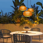 Woven Rattan Wall Lamp For Outdoor Spaces With Lantern-Style Shade