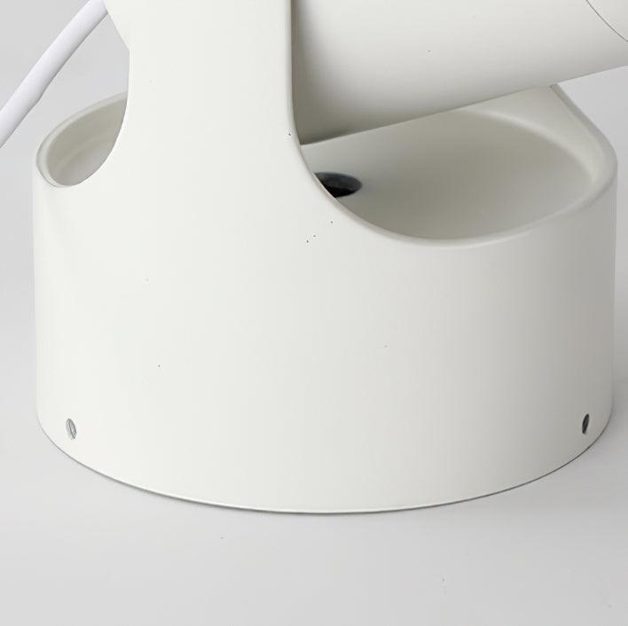 Close-up from above of this white Clérachic projection lamp's rotating cup joint, with the USB cable visible.