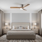 Wooden ceiling fan blade detail showing natural grain and finish