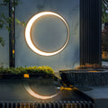 Outdoor Wall Light, Circular Moon Design In Stainless Steel