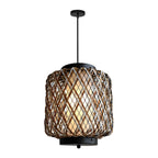 Lustre d'extérieur en rotin et fer, design rustique moderne tressé à la main
