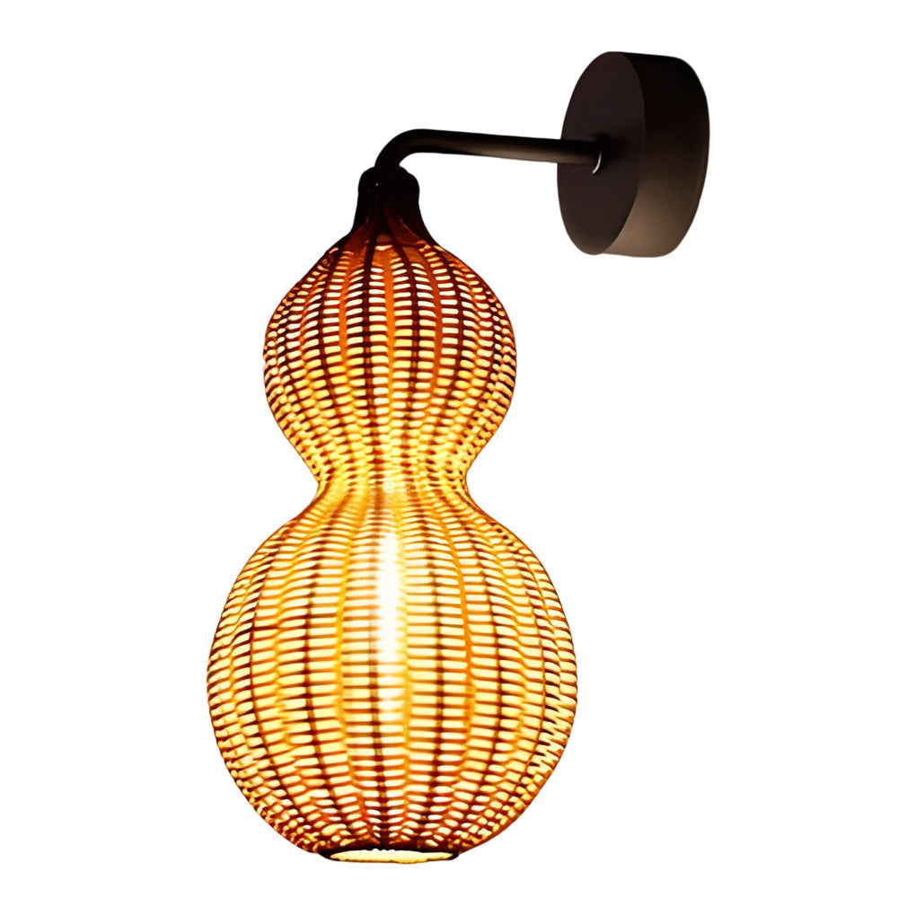 Woven Rattan Pendant Light With Gourd Silhouette, Outdoor Fixture