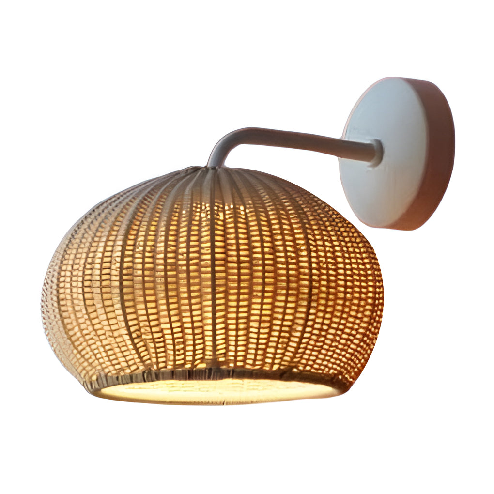 Woven Rattan Wall Lamp For Outdoor Spaces With Lantern-Style Shade