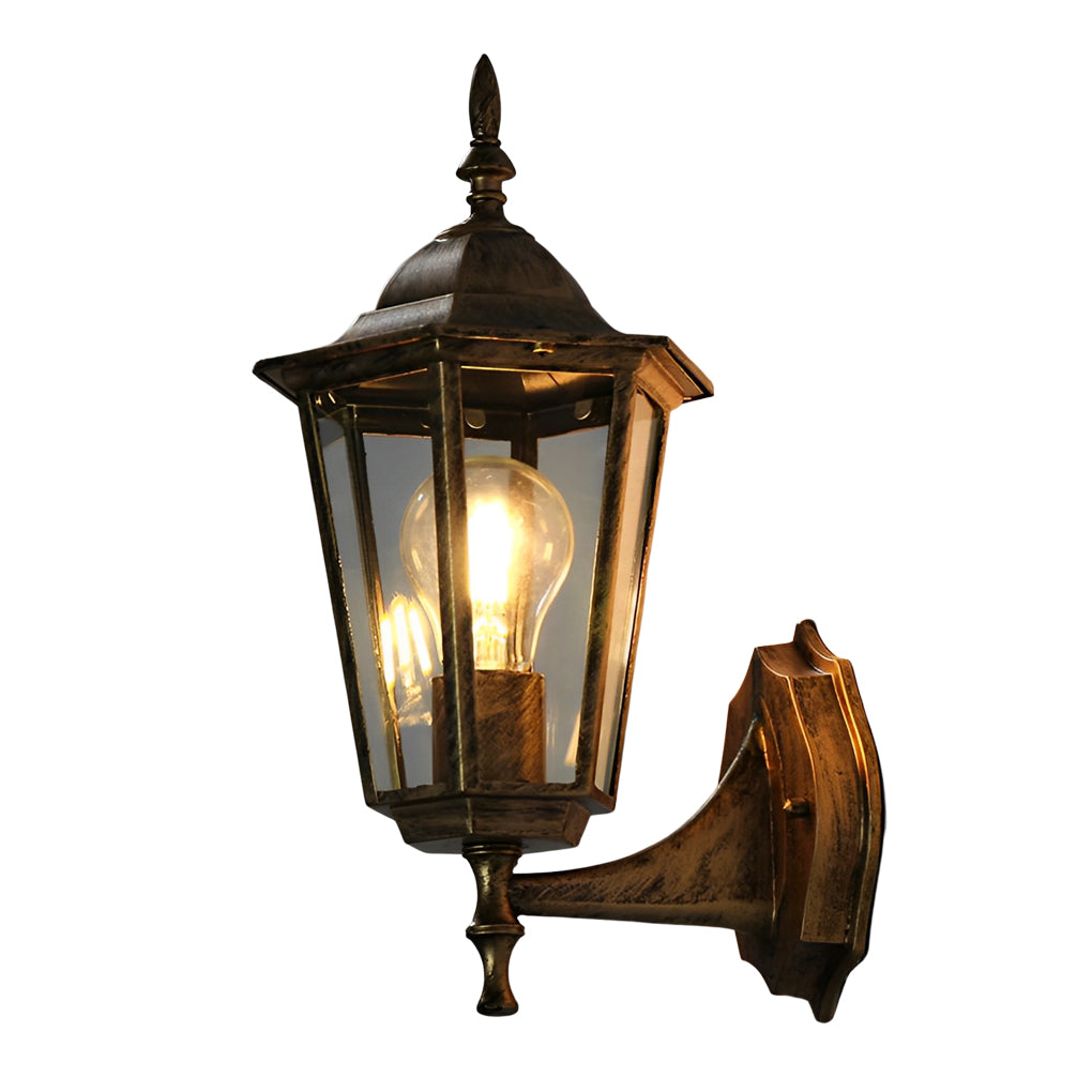 Lampe murale hexagonale Norris en aluminium moulé sous pression, abat-jour en verre rétro
