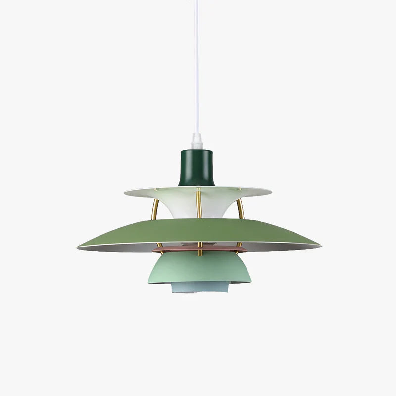Multicolor Pendant Light With LED Glow, Tiered-Shade Retro Ceiling Lamp