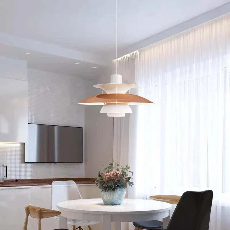 Multicolor Pendant Light With LED Glow, Tiered-Shade Retro Ceiling Lamp
