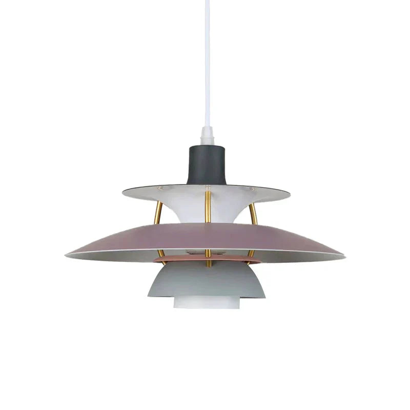 Multicolor Pendant Light With LED Glow, Tiered-Shade Retro Ceiling Lamp
