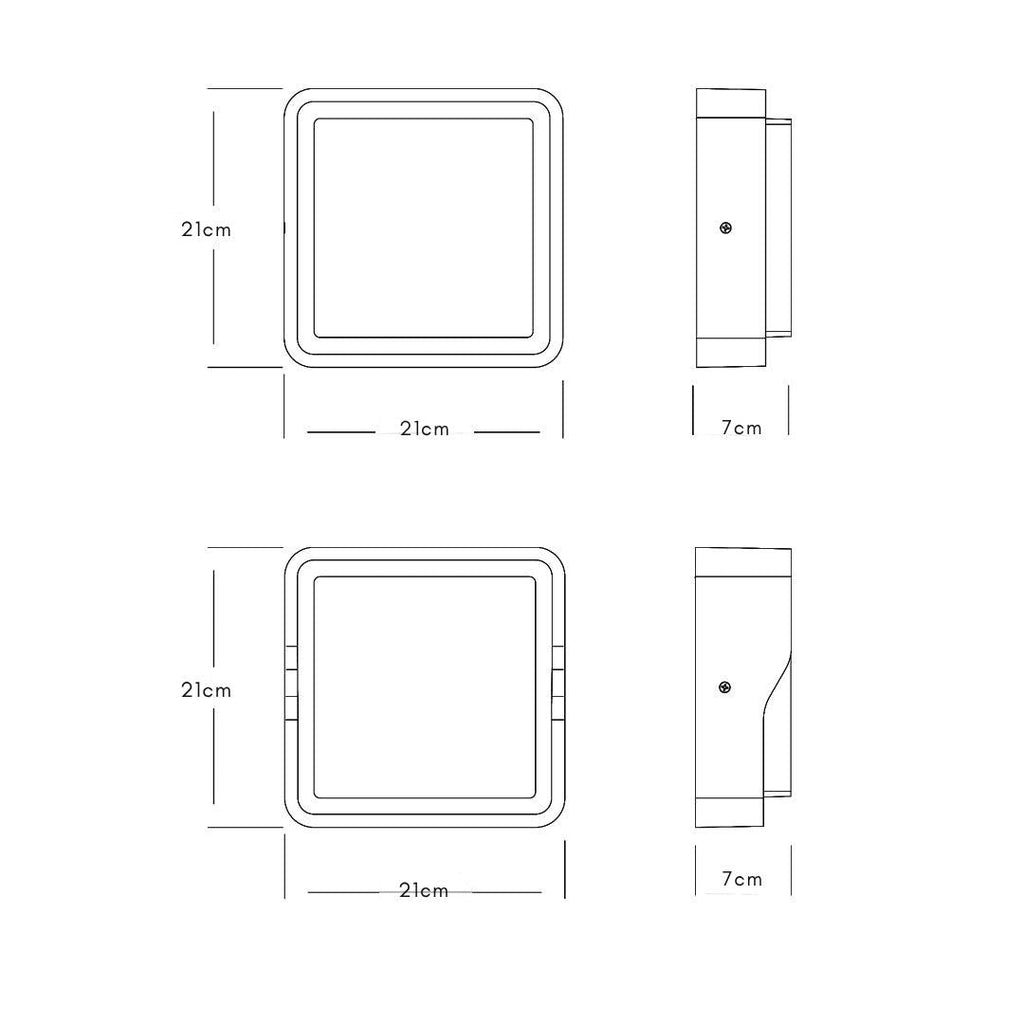Arandela Exterior Quadrada em Alumínio Preto, LED Branco Quente 12W