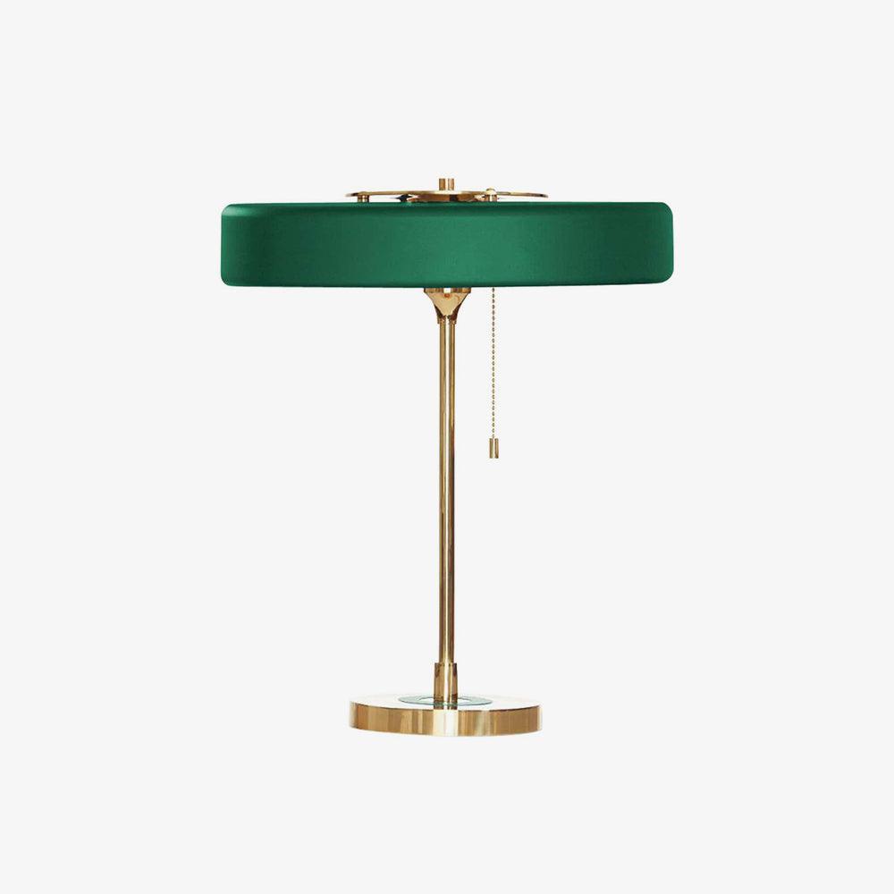 Revolve bordlampe, skærm i drejet metal, opal diffusor, jernfod, G9