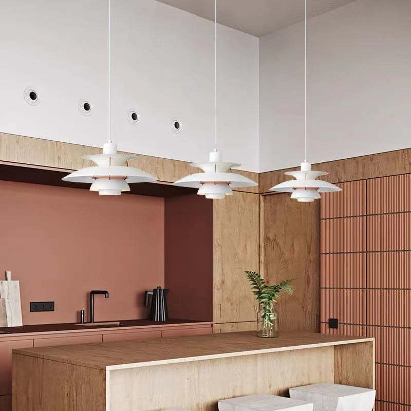 Multicolor Pendant Light With LED Glow, Tiered-Shade Retro Ceiling Lamp