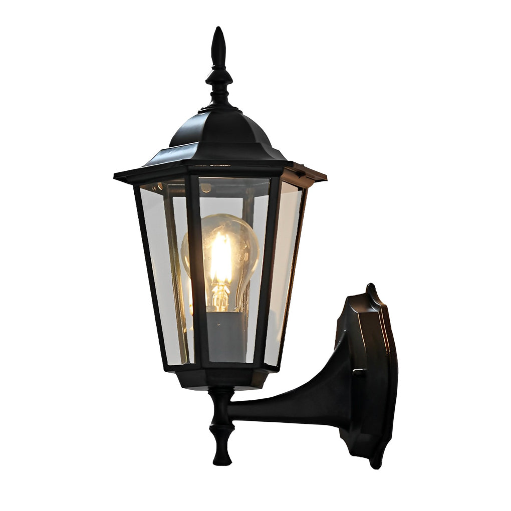Lampe murale hexagonale Norris en aluminium moulé sous pression, abat-jour en verre rétro