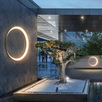 Outdoor Wall Light, Circular Moon Design In Stainless Steel
