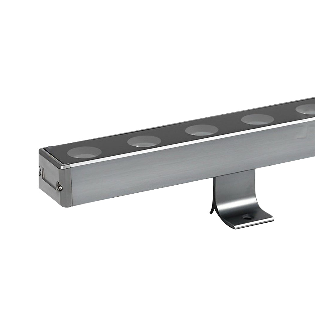 Lineær LED udendørs vægvaske-lys, børstet aluminium og glas