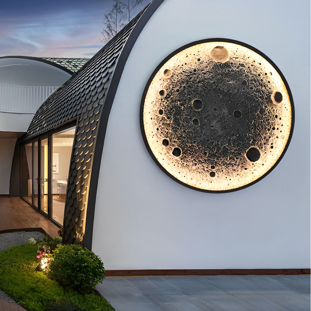 Applique murale rebelle en forme de croissant de lune, finition extérieure aluminium effet béton  