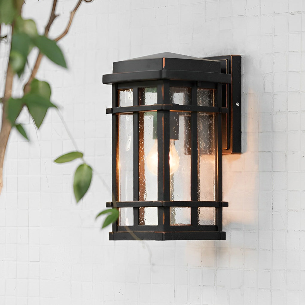 Bubble Glass Wall Light, Thea Retro Black Outdoor Aluminum Sconce