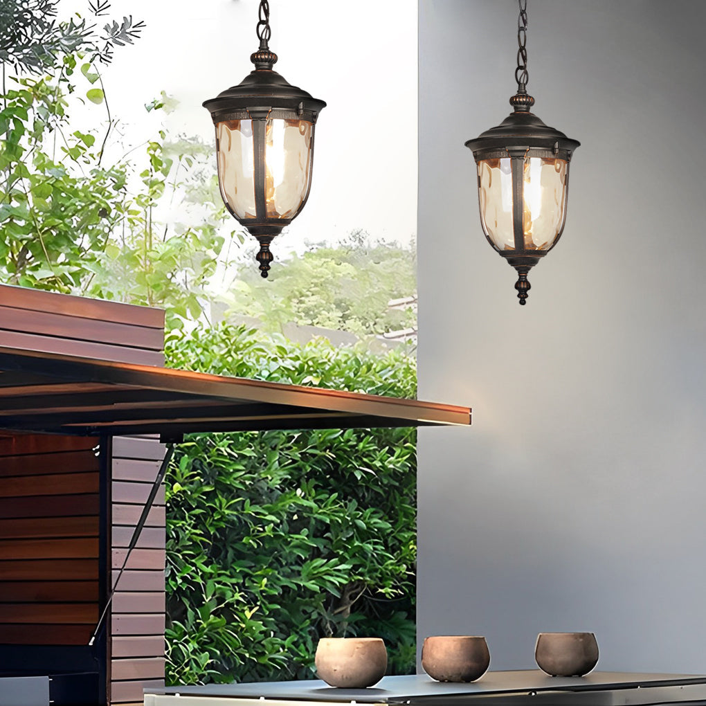 European Style Aluminum Outdoor Chandelier With Textured Glass Shade
