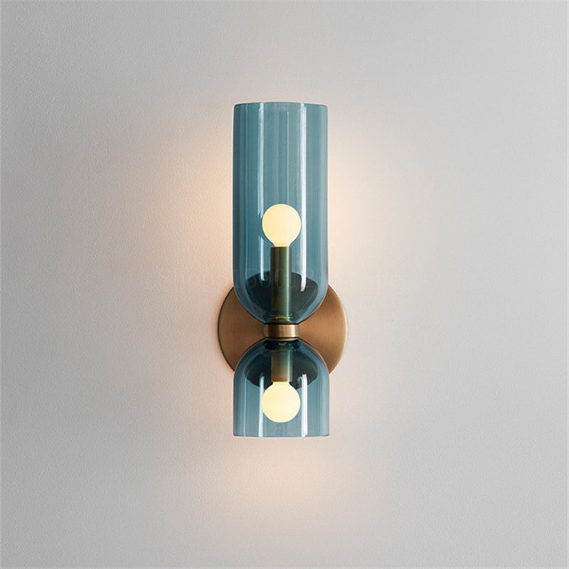 Wall Sconce Light, Valentina Cylindrical Glass Shade, Blue Gray or White