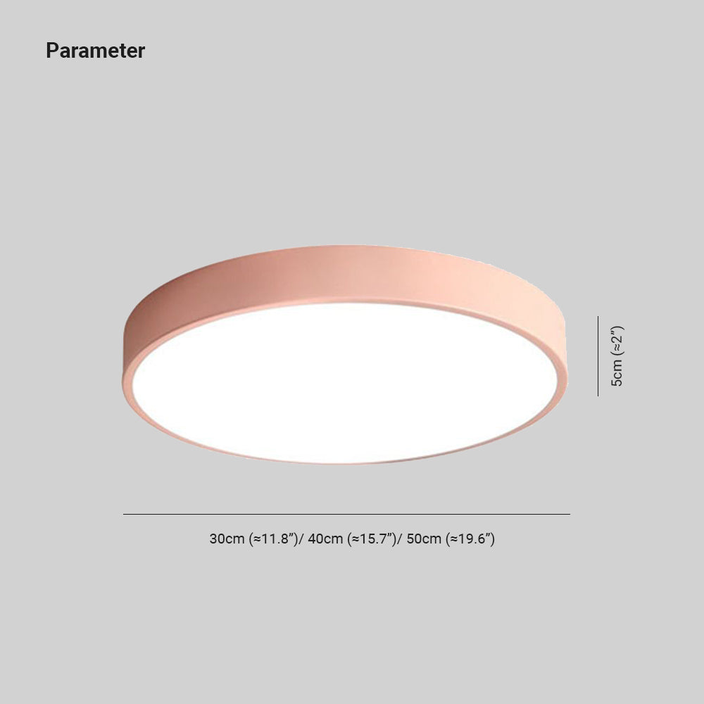 Dimension drawing for the Clérachic flush mount ceiling light: 5 cm (≈2″) deep, in 30 cm (≈11.8″), 40 cm (≈15.7″), and 50 cm (≈19.6″) diameters.