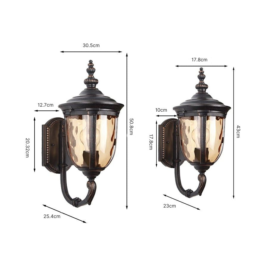Champagne Glass Outdoor Wall Light With Black Die-Cast Aluminum Frame