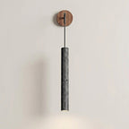 Wall Sconce, Natural Travertine Tube, Wood Accent, Adjustable Cord