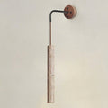 Wall Sconce, Natural Travertine Tube, Wood Accent, Adjustable Cord