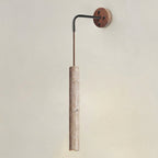 Wall Sconce, Natural Travertine Tube, Wood Accent, Adjustable Cord