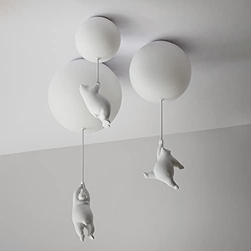 Clérachic balloon-bear ceiling light unlit, three globes each on its own ceiling disc, with a white bear hanging from the rod under each one.