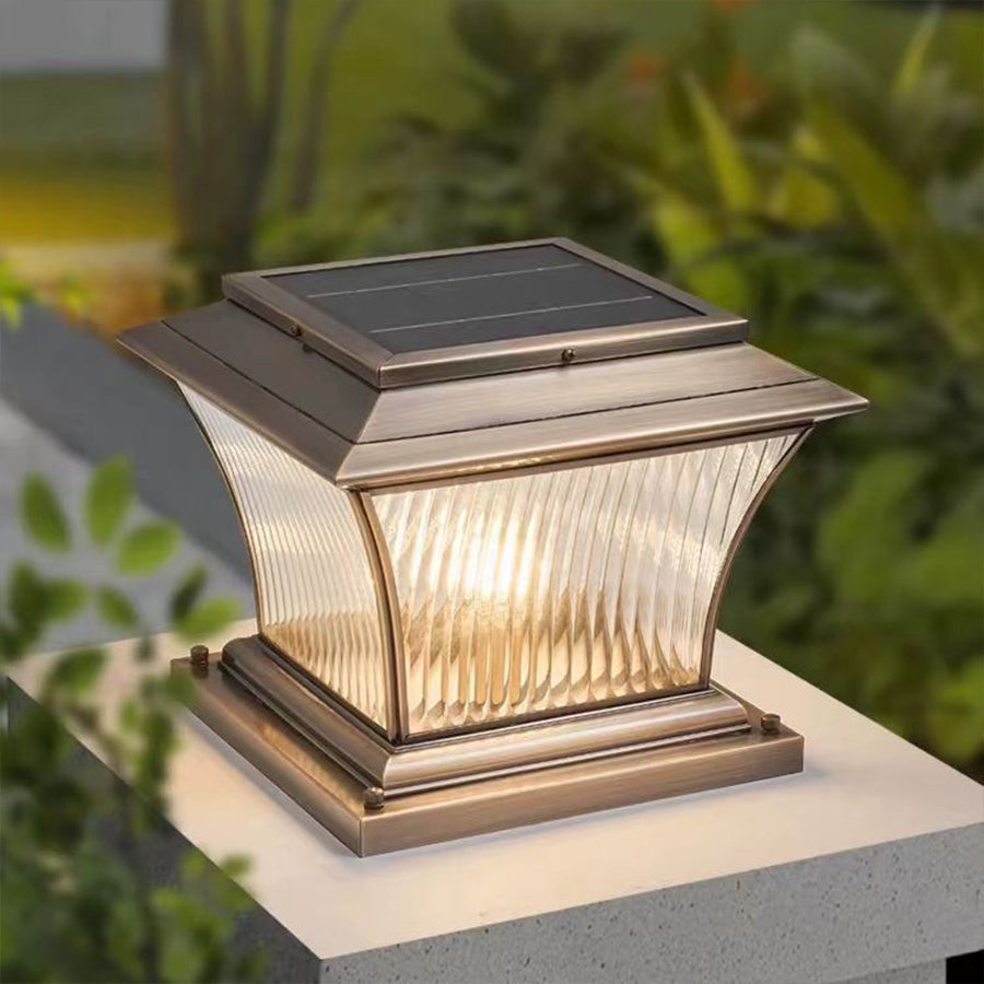 Copper Outdoor Pillar Light With Glass Shade, European-Style Post Lamp