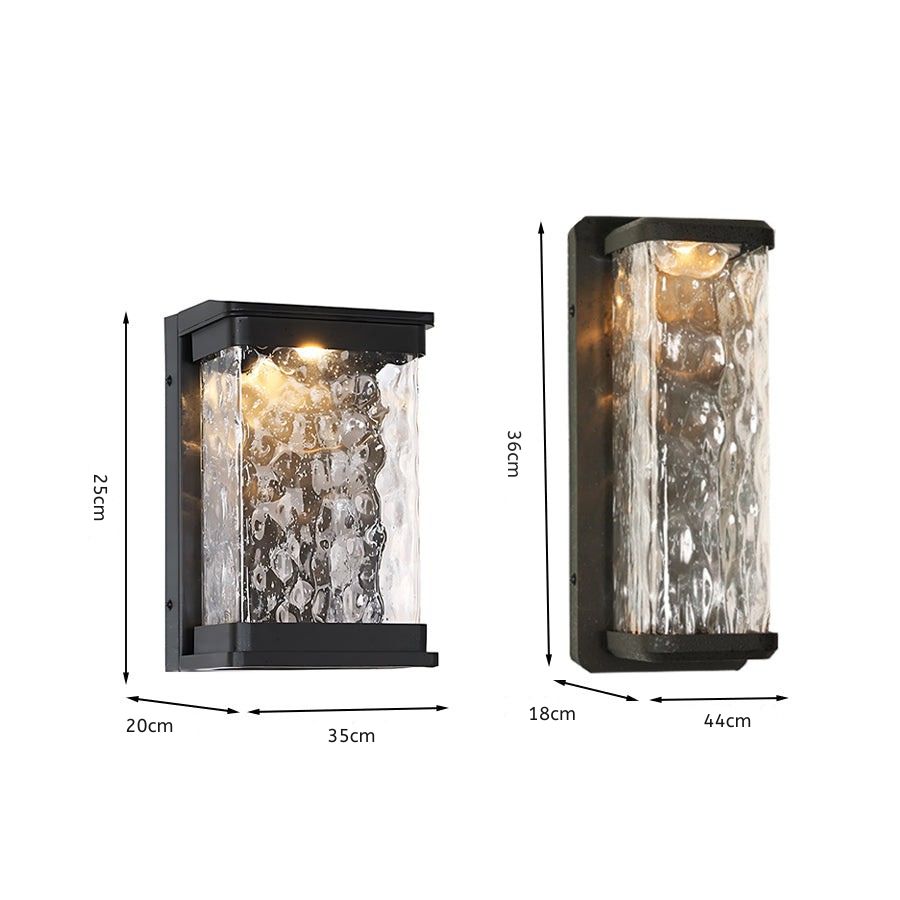 Emery Wall Light For Outdoors, Rectangular Design With Water-Drop Glass Shade