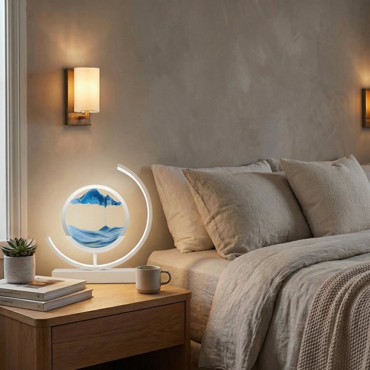 Bordlampe med flytende sandkunst, varm-til-kald berørings-LED, 12 tommer