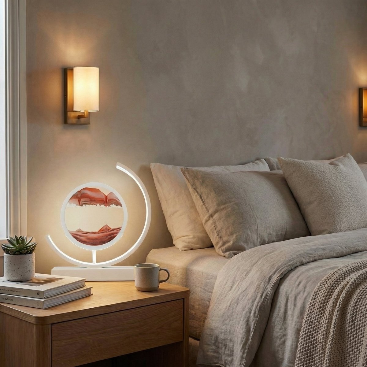 Bordlampe med flytende sandkunst, varm-til-kald berørings-LED, 12 tommer