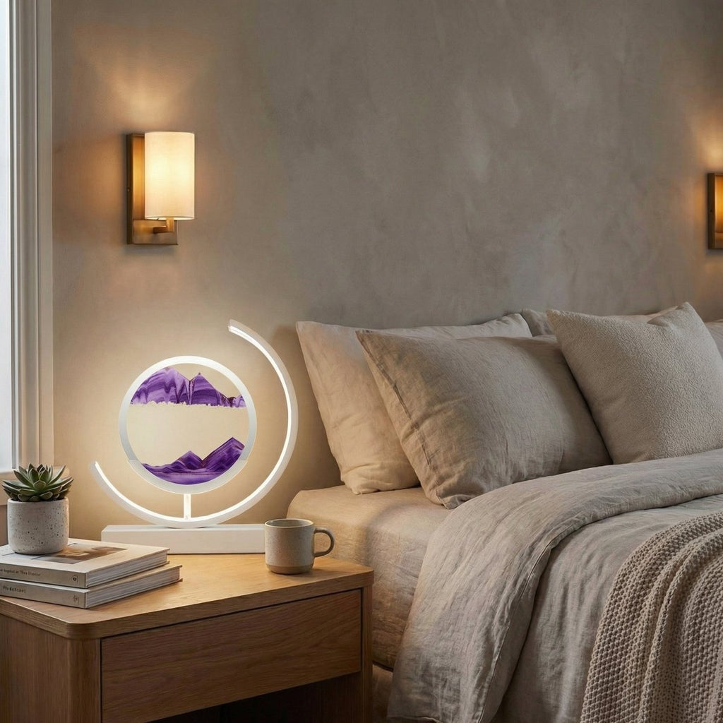 Bordlampe med flytende sandkunst, varm-til-kald berørings-LED, 12 tommer