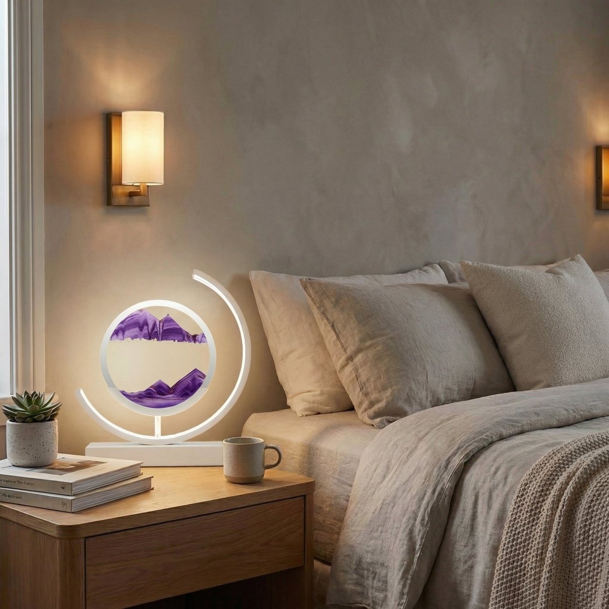Bordlampe med flytende sandkunst, varm-til-kald berørings-LED, 12 tommer